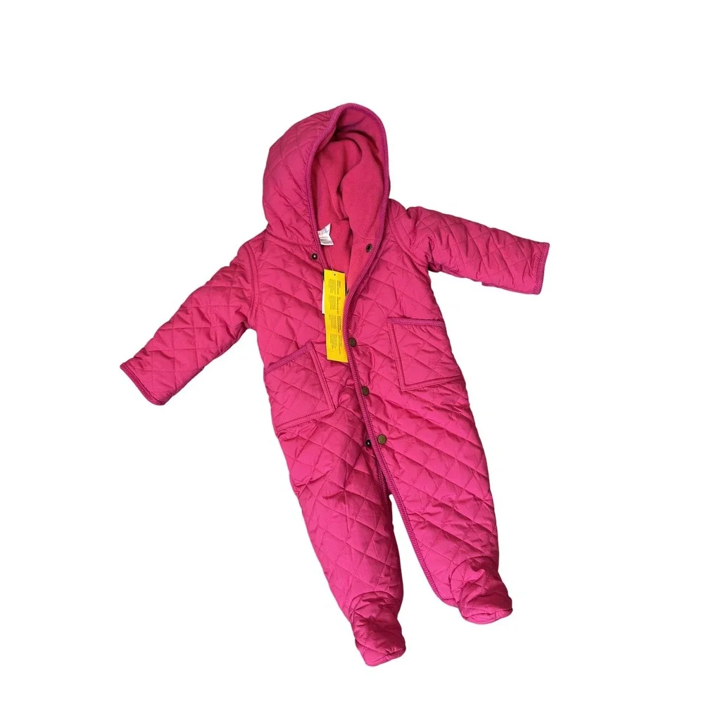 Ralph Lauren Bunting Infant 9M‎ Sport Pink Quilted Hooded Footed Snowsuit